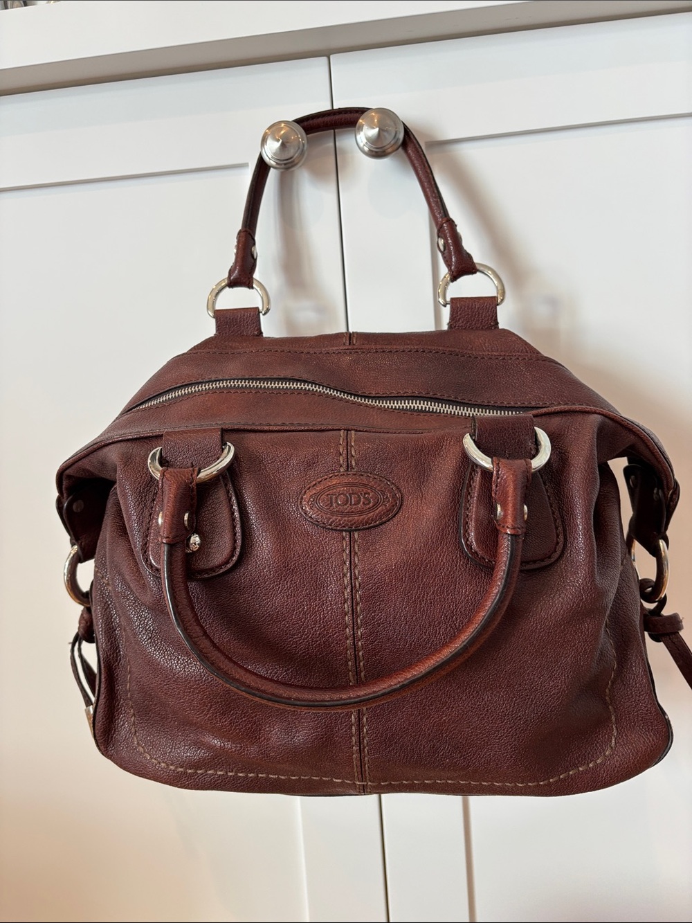 TOD'S Dark Brown Leather Satchel with Top Handles